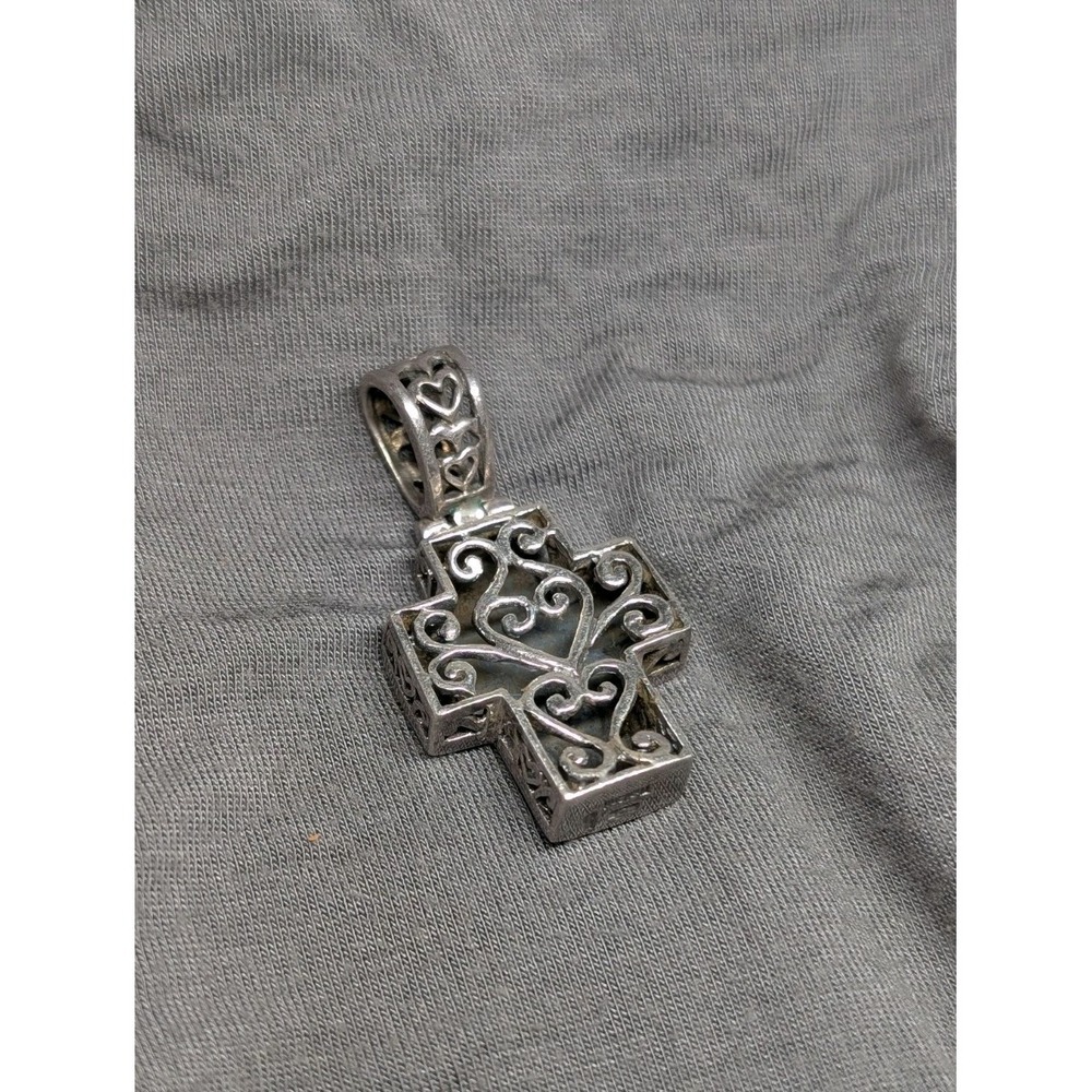 Sterling Silver 925 Hallmark Thailand Hinged Cross Pendant Heart Jewelry Vintage
